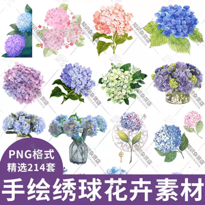 卡通手绘唯美绣球花花卉花朵PNG透明背景免扣设计素材装饰PS元素