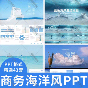 商务海洋主题风格PPT模板海边大海旅游工作汇报计划通用幻灯片ppt