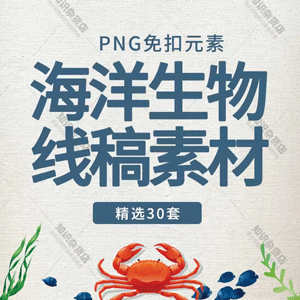 卡通海底海洋生物珊瑚鱼海底世界黑白线稿简笔画涂色插画PNG素材