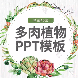 唯美多肉植物小清新清雅淡雅工作汇报PPT模板夏天素雅多彩教育ppt