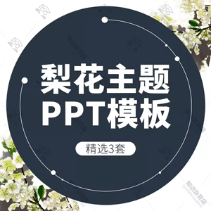 中国风梨花主题 PPT模板 清新淡雅文艺花瓣工作总结通用PPT素材